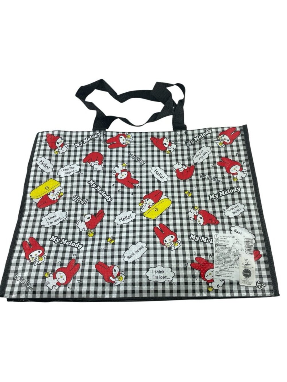 Sanrio Hello Kitty My Melody Plastic Tote Bag Gingham Black and White